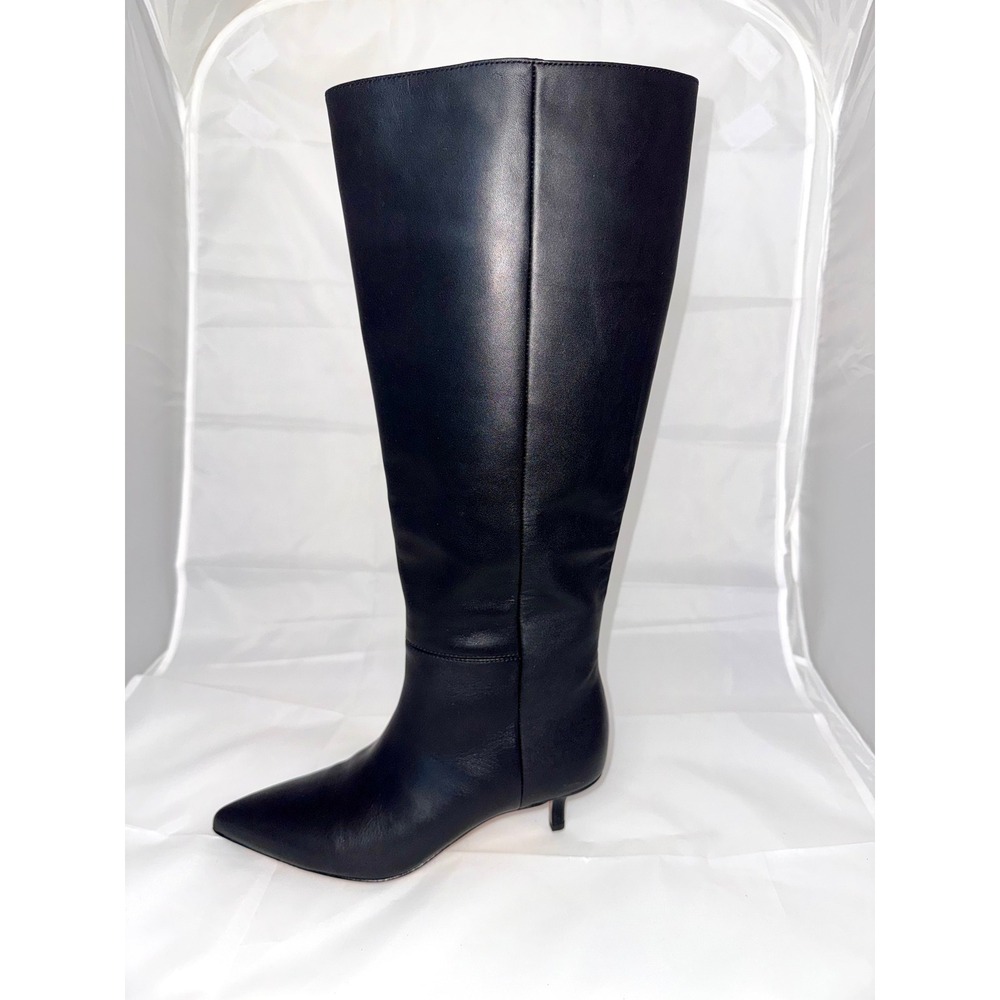 Veronica Beard Black Leather Wide Calf Knee High Kitten Heel Boots Womens 6M
